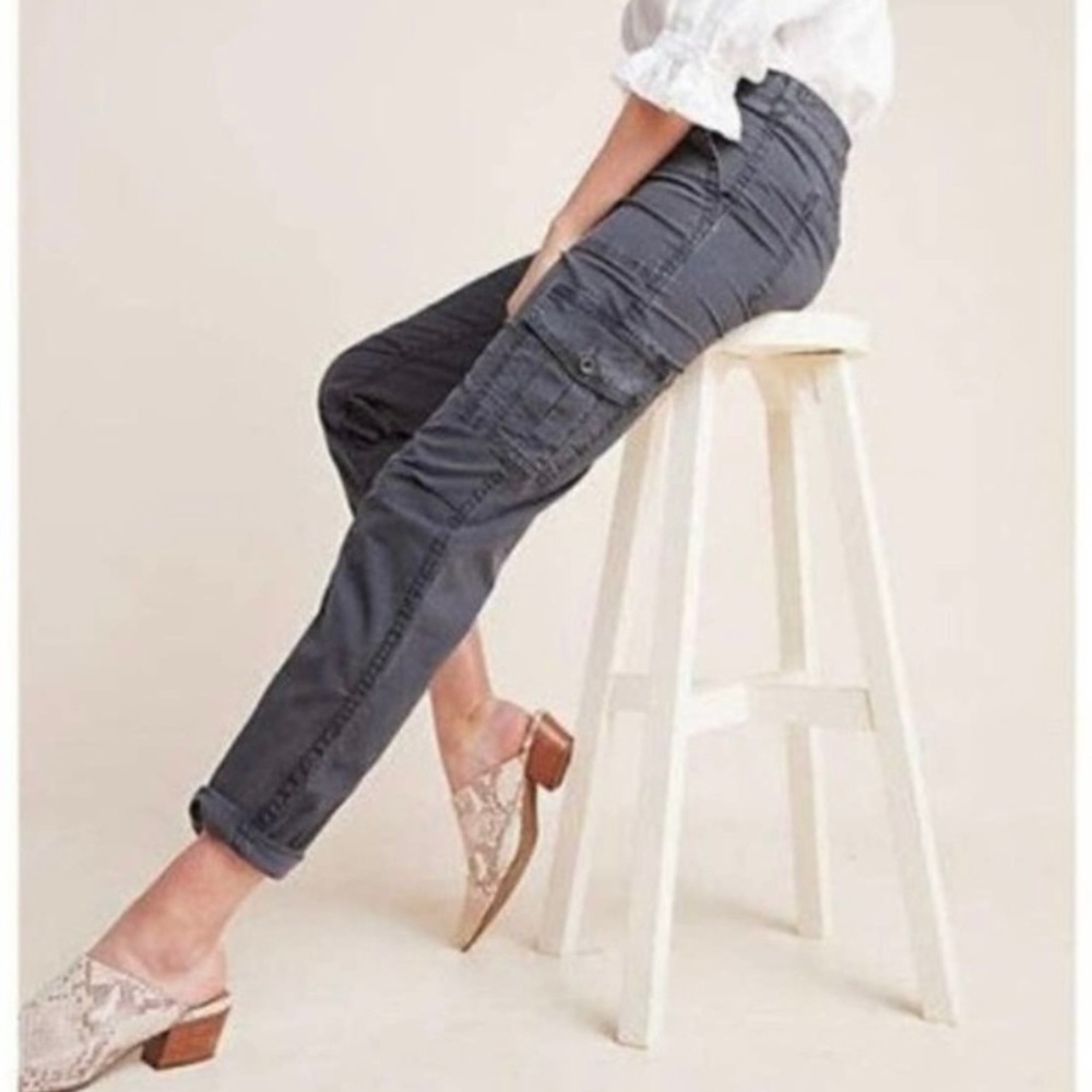Anthropologie Jennie Ripstop High Rise Cargo Ankle Pant Washed Black Utility-32
